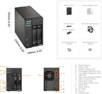 Asustor Lockerstor 2 Gen2 AS6702T - 2 Bay NAS, Quad-Core 2.0 GHz CPU, 4x M.2 NVMe slots (PCIe 3.0), Dual 2.5GbE, 4GB DDR4 RAM, Network Attached Storage (Diskless)