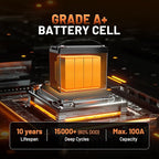 12V 100Ah LiFePO4 Lithium Battery with Bluetooth - BCI Group 24 15000+ Deep Cycle Battery, Built-in 100A BMS & Low-Temp Protection, for RV/Marine/Trolling Motor/Off-Grid/Home Backup