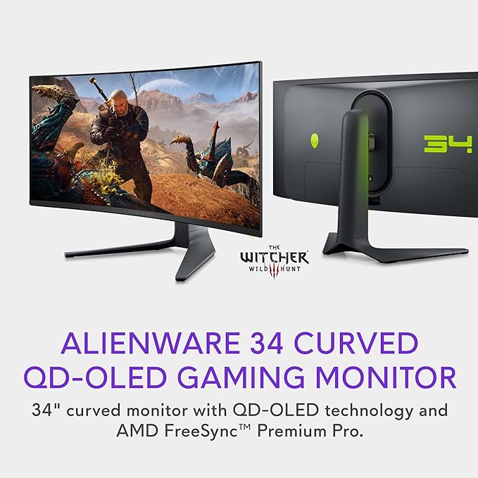 Alienware AW3423DWF Curved QD-OLED Gaming Monitor - 34-inch Quantum Dot OLED 0.1Ms 165Hz 21:9 Curved Display, 99.3% DCI-P3 Color Gamut, VESA DisplayHDR True Black 400, AMD FreeSync Premium Pro - Black