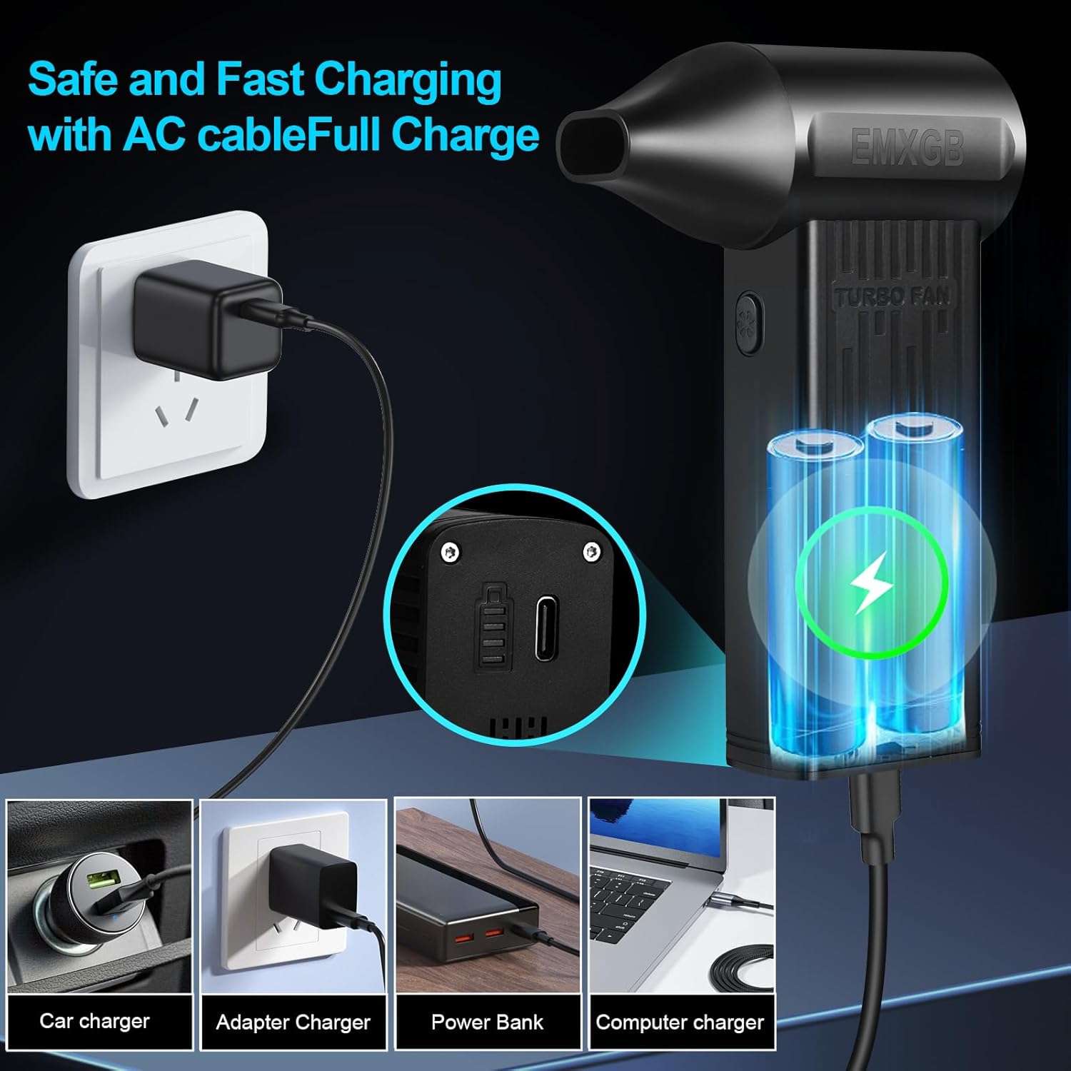 Compressed-Air-Dust Collector-Mini Portable- Turbo Fan- 130000RPM Electric Duster-Cleaning kit- No Canned- Replace Compressed air can- Car Dryer air Blower- Pc dusters forCleaning