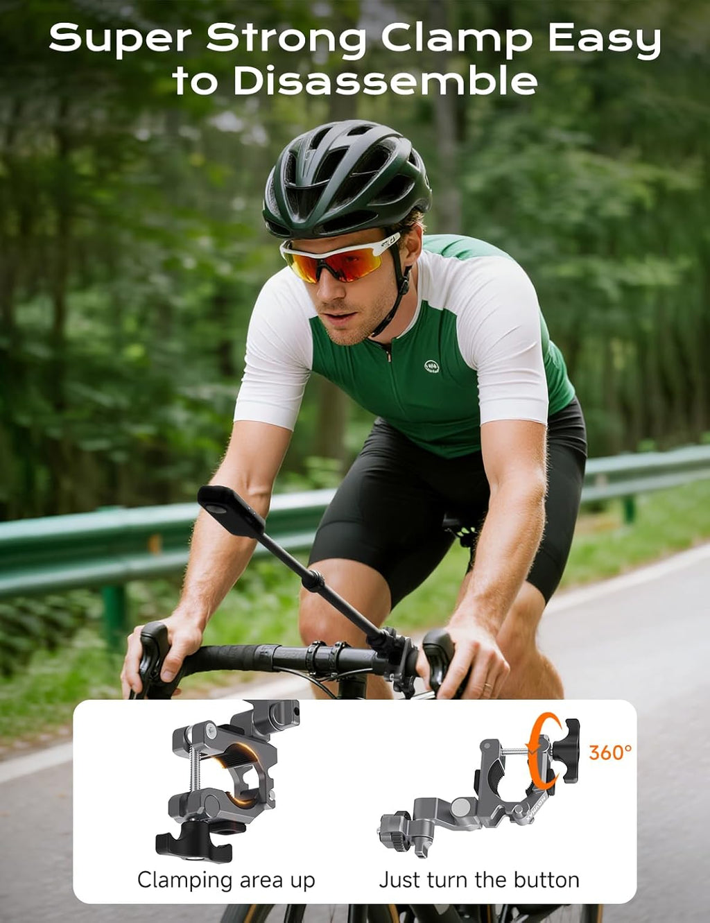 Movmax Super Camera Clamp Mount Compatible with GoPro Max Hero, DJI Osmo 360 Action 5 Pro 4 3, Insta 360 X4 X5, Camera Mount Clamp, Action Camera Accessories for Round Tube E-Bike/Bicycle/Motorcycle.