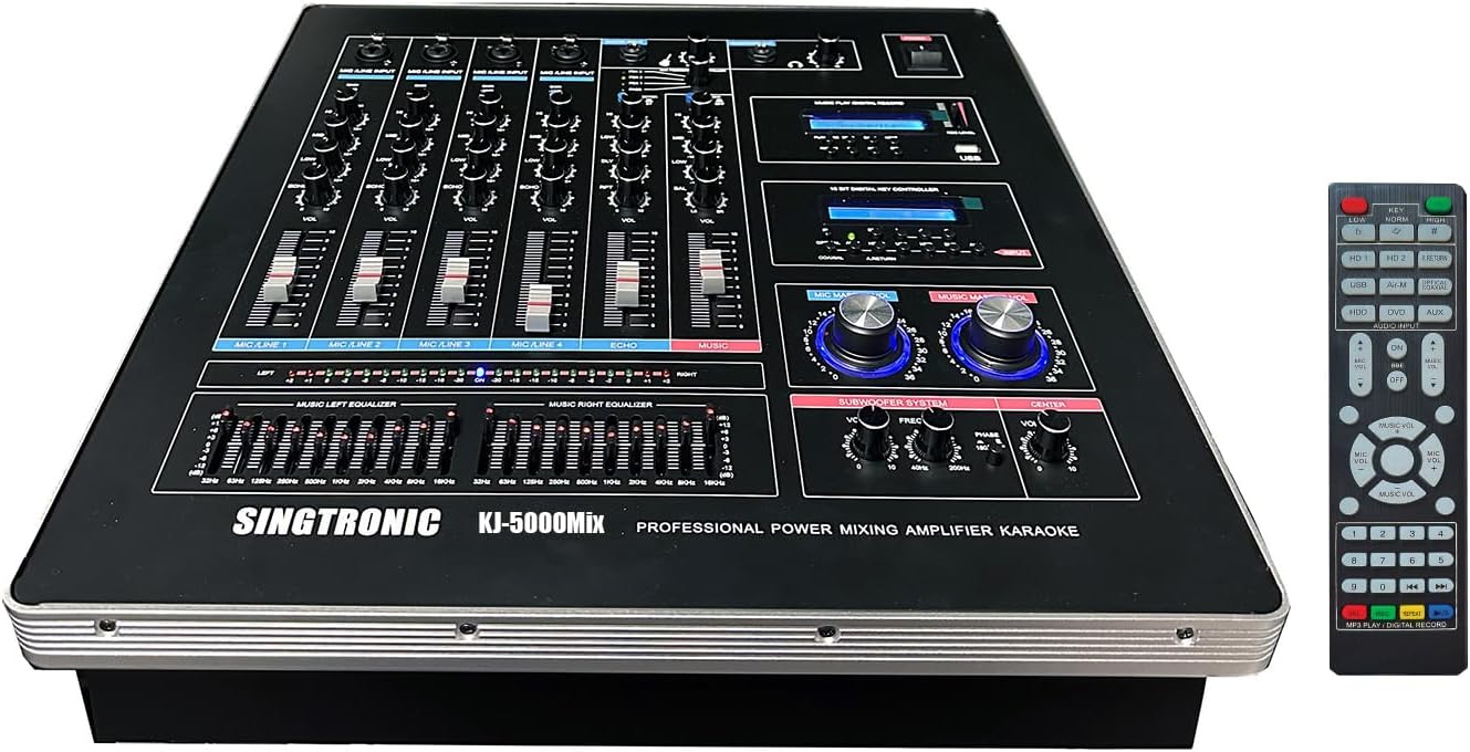 Singtronic KJ-5000Mix Professional Karaoke Console Mixer | HDMI ARC, Optical, Bluetooth, USB Recording, 8-Band EQ, Anti-Feedback, BBE DSP Processor, Rack-Mountable DJ/KJ Mixer