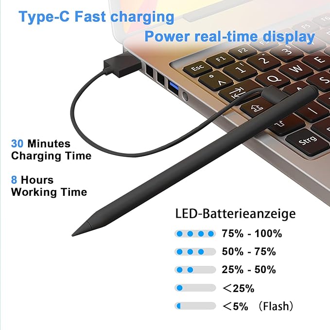 Stylus Pen for iPad 9th&10th - Type-c Charging Pencil for ipad Palm Rejection Active Pen Compatible with (2018-2025) Apple iPad 6/7/8/9/10/11(A16), Air 3/4/5/M2/M3, Mini 5/6, Pro 11"/12.9"/M4（Black）