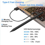Stylus Pen for iPad 9th&10th - Type-c Charging Pencil for ipad Palm Rejection Active Pen Compatible with (2018-2025) Apple iPad 6/7/8/9/10/11(A16), Air 3/4/5/M2/M3, Mini 5/6, Pro 11"/12.9"/M4（Black）