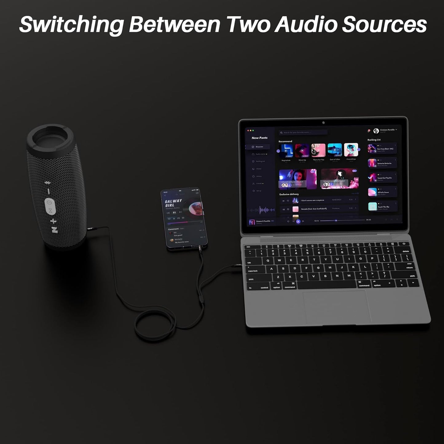 1/8 Inch TRS Stereo Y Splitter Cable 2FT, 3.5mm Male to 2-Male Y-Splitter Stereo Audio Cable, for Cell Phone PC Laptop, Speaker, Headphones, Suitable for Switching or Two Sets of Speakers