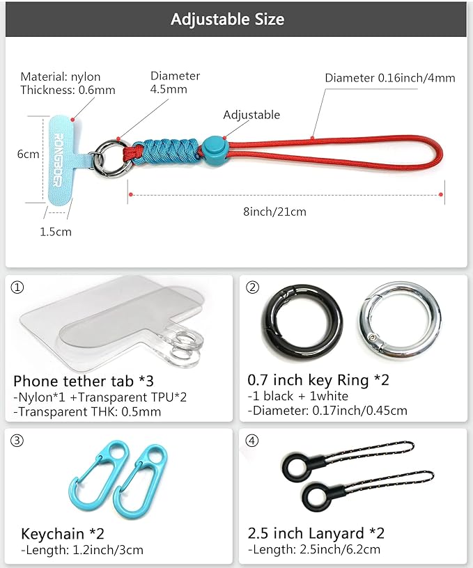 Cell Phone Lanyard Wrist Strap, Women's Phone Bracelet, Camera Wrist Lanyard, Short Wrist Lanyard for Keys, Keychain Lanyard, Lanyards for Keys (Blue Red)