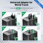 Universal Travel Adapter International Plug - European Travel Plug Adapter Worldwide US AUS EU UK Spain Germany Ireland Italy - All-in-one Travel Outlet Power Adapter with 3 USB C 2 USB A