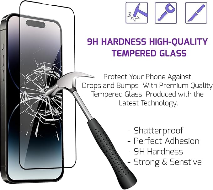 For iPhone 14 Pro Max Screen Protector Tempered Glass [Black Edge] Compatible with Apple Dynamic Island (2 Pack)