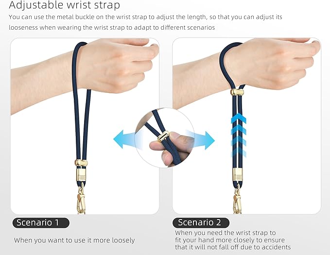 Cell Phone Lanyard Adjustable Crossbody Phone Lanyard *1 Phone Wrist Strap *1 with Deluxe Gold Matal Buckle + Clear Tether Tabs *2 for Shopping Travelling Hiking(Dark Blue)