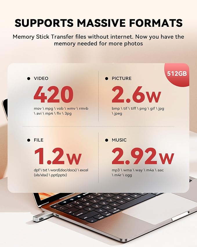 MFi Certified 512GB Flash Drive for iPhone Photo Stick, USB Thumb Drive Memory Stick High Speed USB Drive Photo Storage for iPhone Compatible for iPhone/iPad/Android/PC