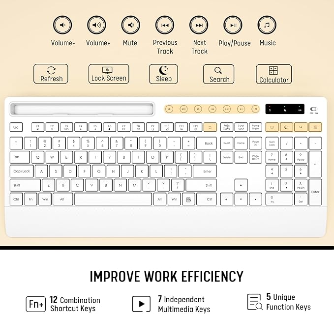 White Wireless Keyboard and Mouse Combo - Full-Size Quiet Keyboards with Palm Rest, Phone Holder, Multimedia Keys, Batteries Included, Office Key Board Compatible with Windows, PC, Laptop - Trueque