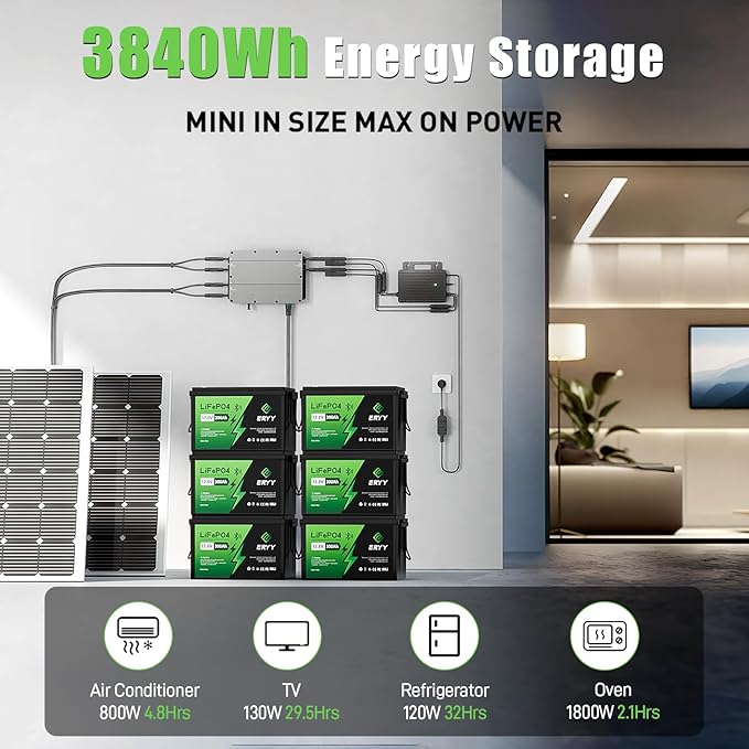 12V 300Ah LiFePO4 Battery, 12V Lithium Battery with 200A BMS, 3840Wh Energy, Deep Cycle Battery, Lithium Iron Phosphate Battery for Trolling Motor, Solar, RV, Camping, Van, Marine