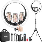 NEEWER 19 inch Ring Light with Stand, 3 Phone Holders and Mini Ball Head, Upgraded 2.4G & Touch Control, Smooth Dimming at 1%, 3200K-5600K for Selfie TikTok Live Streaming Video Recording Zoom, RP19H