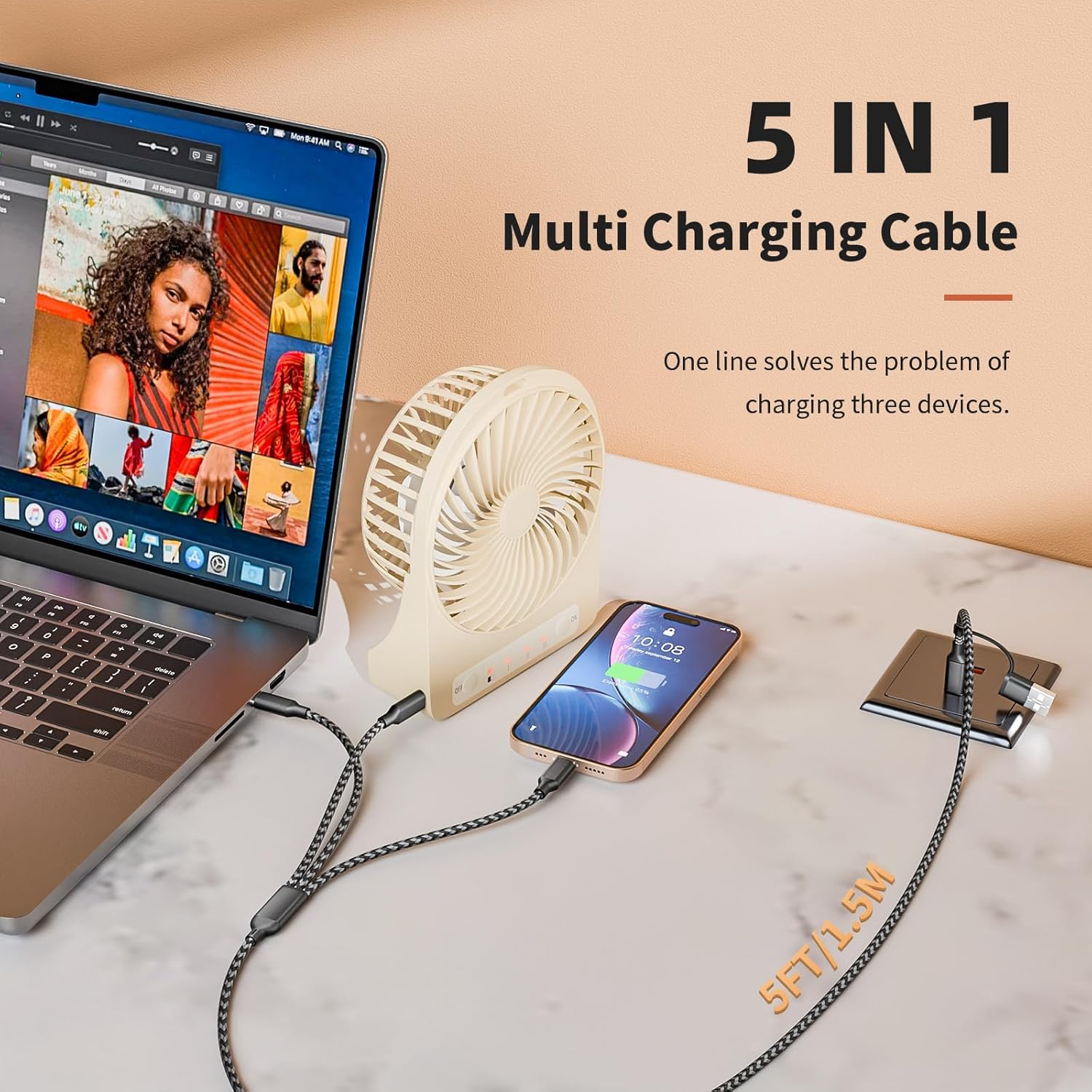 Multi Charging Cable 5 in 1, 2Pack 5FT USB C/A Multi Charger Cable to Type-C/Micro USB Port, Nylon Braided USB C Multiple Charger Cord for All Devices, Universal Phone Charger Cord for Cell Phones