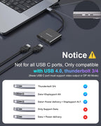 USB C to Dual HDMI Adapter 4K@60Hz, HDMI Splitter for Dual Monitors Extend Display, USB C HUB Multi Monitor Adapter to 2HDMI Ports Converter for Dell XPS 13/15,HP,Lenovo, Surface Type C Laptop(Black)