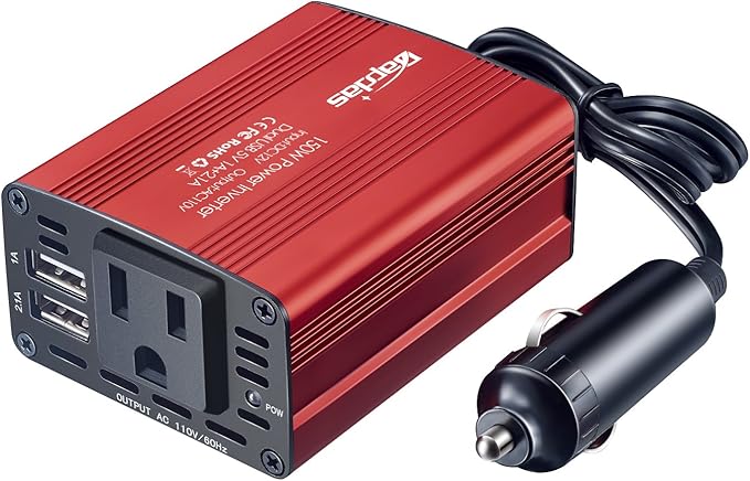 150W Power Inverter 12v to 110v Car Adapter Outlet to Wall Plug with 3.1A Dual USB Car Charger for Laptop Computer-Red