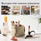 HOMIEAZICOZI 2-Pack Cork Leather Desk Accessories Storage - Pencil Pen Holder - Makeup Brush Holder Organizer - Stylish Addition to Home Decor (Champagne Gold)