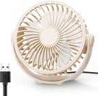 USB Desk Fan, 5 Inch Mini Portable, 3 Speeds Strong Airflow Personal Desktop, Detachable Cooling Fan 360° Rotation Quiet Small Fan for Desk Home Office Travel Car, Beige, 5ft Cable