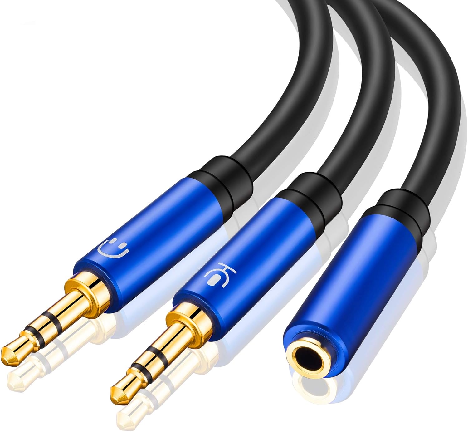 Tan QY Headphone Splitter 5FT,3.5mm Female to 2 Dual 3.5mm Male Headphone Mic Audio Y Splitter Cable Smartphone Headset to PC Adapter (5Ft/1.5M, Blue)