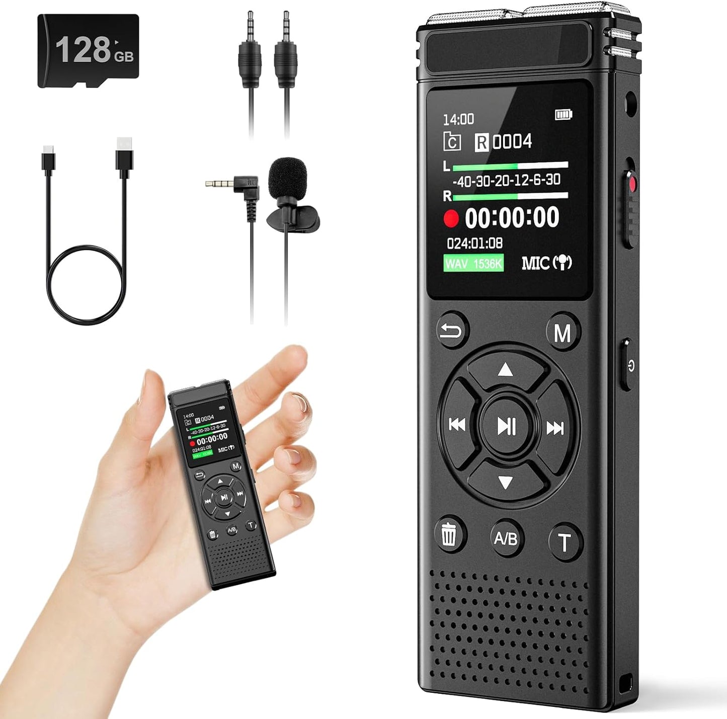 136GB Digital Voice Recorder with Playback,9000 Hours Audio Recording Device,Voice Activated Recorder with Noise Reduction,A-B Repeat,Mp3 Player and Password for Lectures Meeting/Classes/Interviews