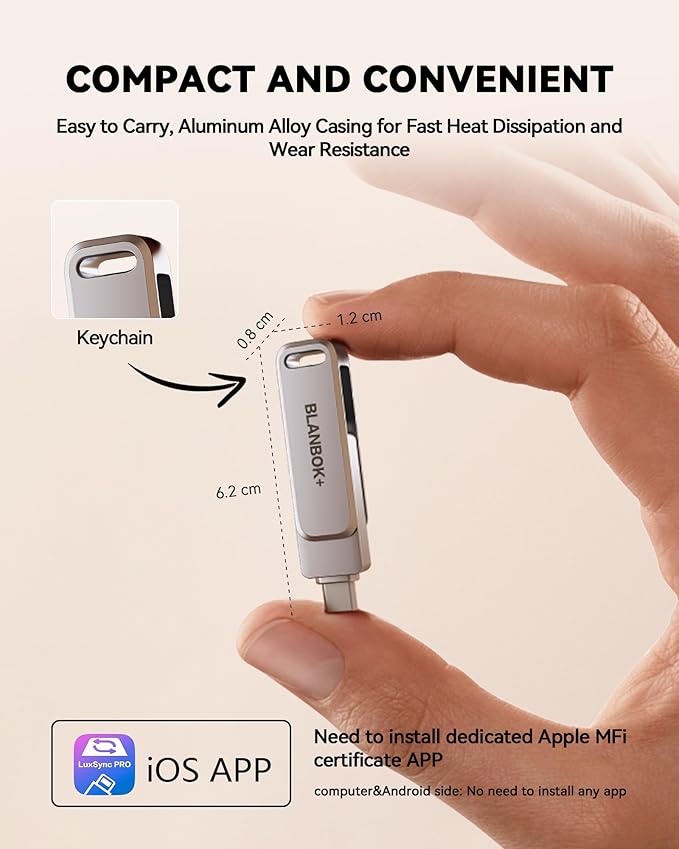 MFi Certified 256GB Flash Drive for iPhone Photo Stick, USB Thumb Drive Memory Stick High Speed USB Drive Photo Storage for iPhone Compatible for iPhone/iPad/Android/PC