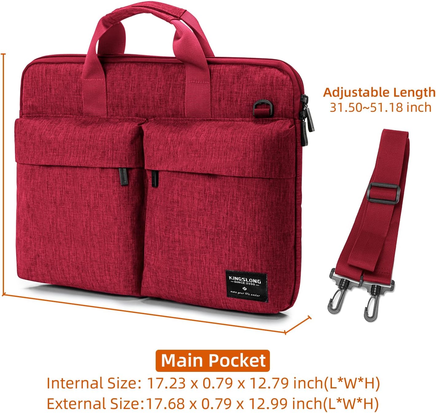 KINGSLONG Slim 17.3 inch Laptop Bag Sleeve Carrying Case with Shoulder Strap, Notebook Ultrabooks Computer Handbag Cover for Men Women Fit for Acer Asus Lenovo HP Toshiba Red