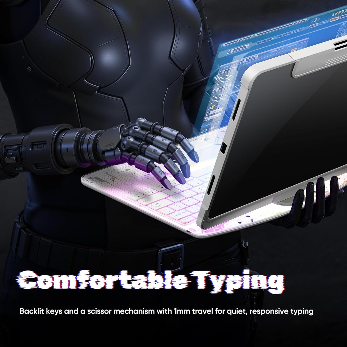 KITONE Transparent Case with Wireless Keyboard for iPad Air 13-in.(M3/M2, 2025/2024), 7 Colors Backlight, Trackpad, 360°Rotating Stand for iPad Pro 12.9-in (6/5/4/3 Gen), Tech Style