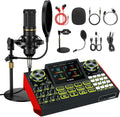 Podcast Microphone Bundle with Live Sound Card Audio Mixer, Podcast Equipment Bundle Sound Board with 3.5mm Condenser Microphone for Pc/Phone Live Streaming Singing Gaming,Voice Changer, Denoise