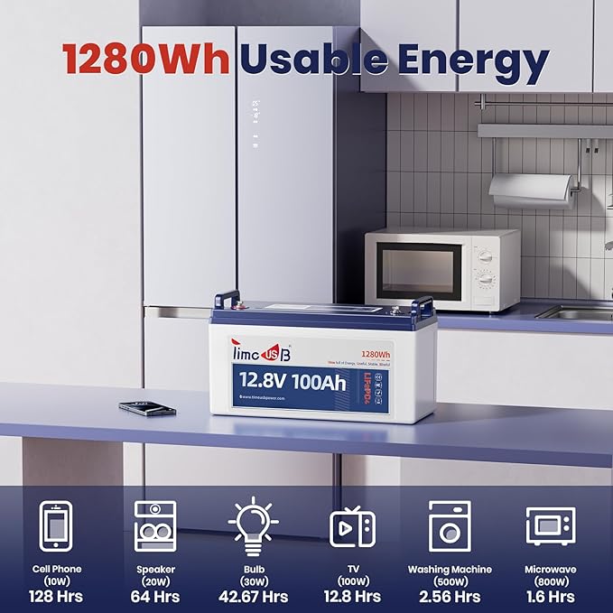 12V 100Ah LiFePO4 Battery, 4000+ Deep Cycle Lithium Battery, Built-in 100A BMS, Ideal for Trolling Motor, RV, Solar Panel Systems, and Off-Grid Power Solutions
