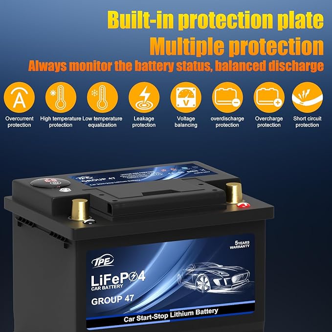 TPE Car Start-Stop Lithium Battery BCI Group47 LiFePO4 Lithium-ion Car Battery Lightweight Design Auto Lithium Battery 12.8V 600A High-Performance
