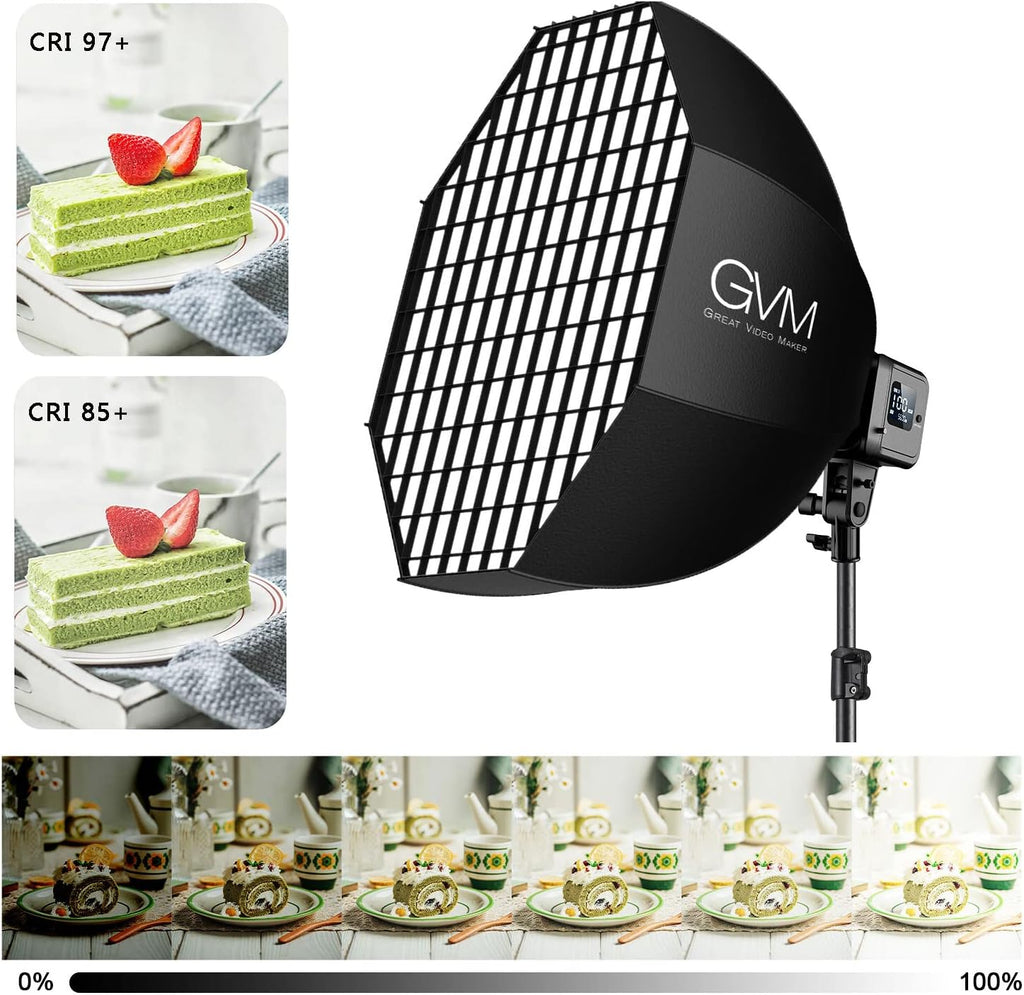 GVM SD80S 80W COB Video Light Kit, 5600K Continuous Lighting for Photography with Bowens Mount Softbox&Stand, 8 Lighting Effects Support AC Adapter & NP Series Battery
