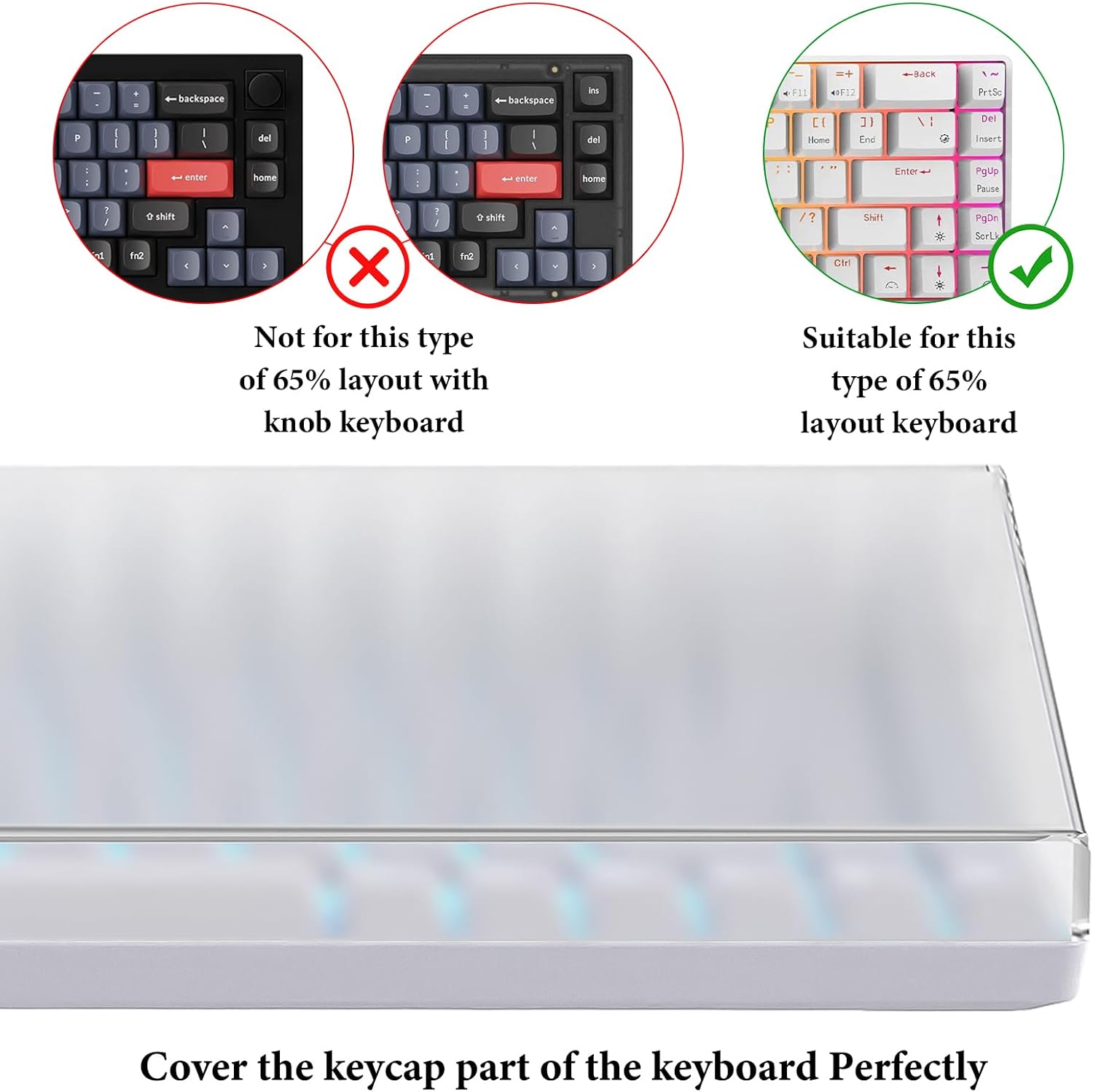 GEEKRIA 65% Keyboard Dust Cover, Acrylic Dust Cover for 68 Key Computer Mechanical Keyboard, Compatible with RK Royal KLUDGE RK68, Keychron K6, K6 Pro, Corsair K65 PRO Mini (Frosted)