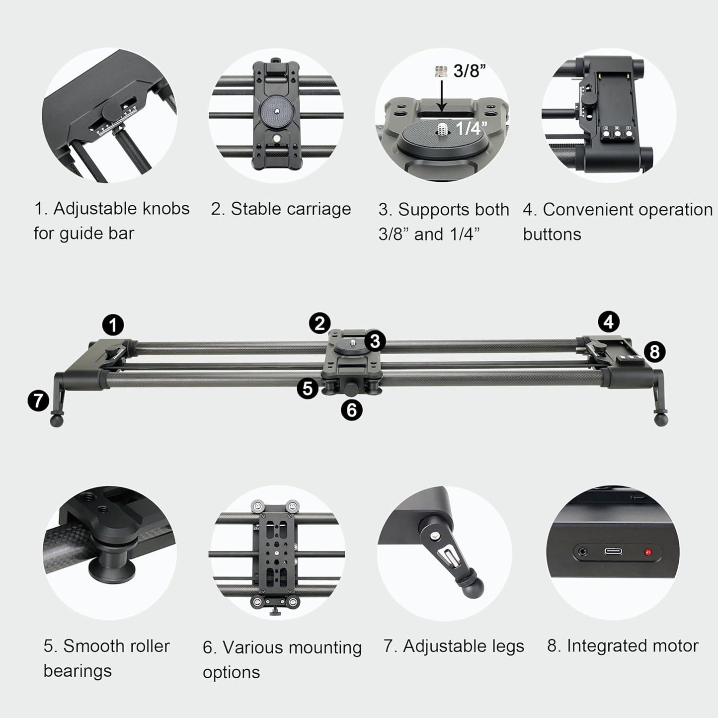 Konova New G1 Wireless Motorized Integrated Carbon Slider for Video, Time Lapse, Stop Motion, Parallax Panormaic Shooting (120cm (47.2"))