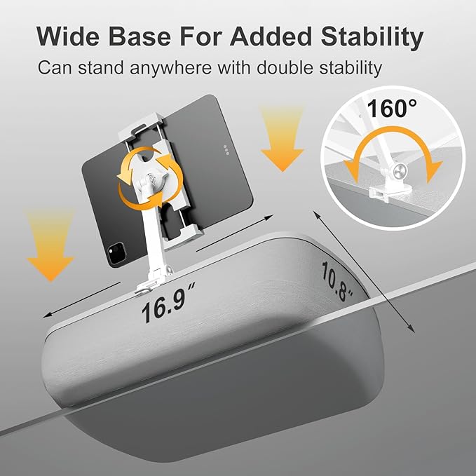 Lap Beanbag Cozy Kindle Pillow Stand for Bed with Adjustable Arm, 360° Tablet Holder, Fits 4.7"-13" Kindle, iPad, Phone, Laptop, Lap Desk for Hands Free Reading in Bed, Couch, Sofa(Light gary)