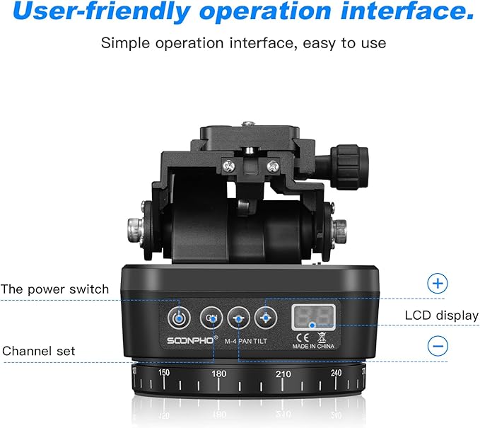 Soonpho M4 Motorized Rotating Panoramic Tripod Head, Remote Control 360° Pan Tilt Head with Mobile Phone Clip for DSLR Cameras, Camcorders, Smartphones, Tripod