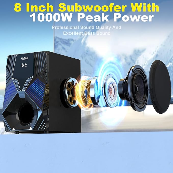 1000W Surround System 5 Wired Satellite Audio Speakers 8 inch Subwoofer 5.1/2.1 Channel Home Theater Deep Bass Support HDMI ARC Optical Bluetooth Karaoke Input