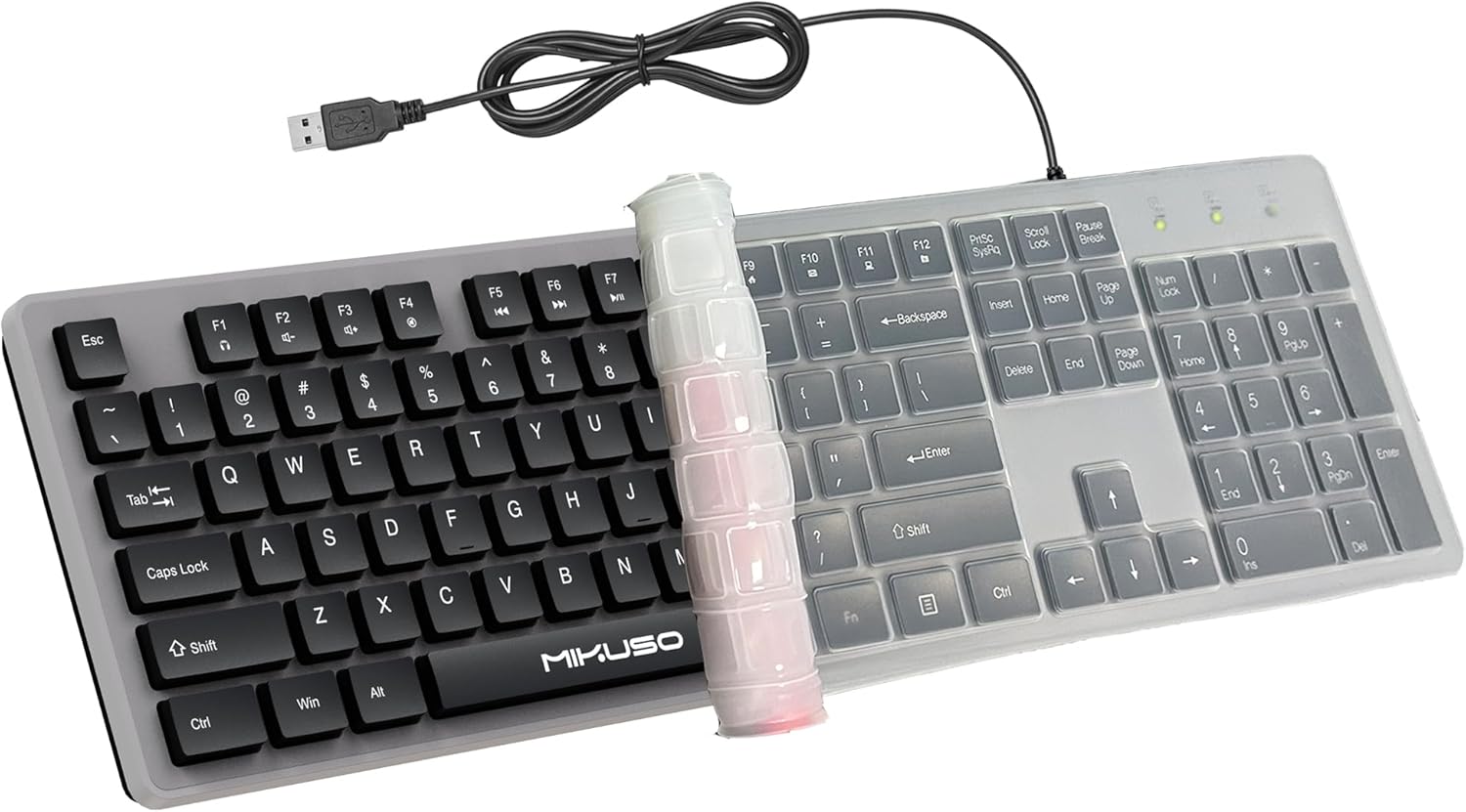 Wired Computers Keyboard with Cover Comfortable Hand Feel,Laser Engraved Characters,12 Multimedia Keys USB Interface Suitable for Laptop PC,Full Size 104 Keyboards, Plug and Play, Office