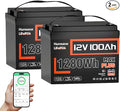 2 PCS 12V 100Ah LiFePO4 Lithium Battery MAX PLUS, Built-in 110A BMS & Bluetooth 5.0, 15000+ Deep Cycles Lithium Batteries, Max. 1280Wh, 10-Year Lifespan for RV, Marine