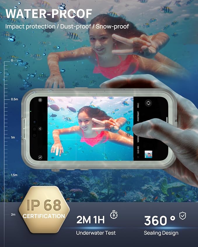 Lanhiem Magnetic for iPhone 15 Pro Case, IP68 Waterproof Dustproof Case, [Compatible with Magsafe] [Built-in Screen Protector] Full Body Heavy Duty Rugged Phone Cover 6.1 inch, Natural