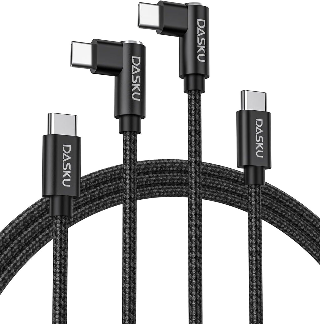 USB C to USB C Cable 2 Pack 90 Degree 60W, Right Angle Type C Fast Charging Cord, 10FT Braided Long Charger Cable for iPhone17/16/15, iPad, Samsung Galaxy, Google Pixel,