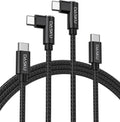 USB C to USB C Cable 2 Pack 90 Degree 60W, Right Angle Type C Fast Charging Cord, 10FT Braided Long Charger Cable for iPhone17/16/15, iPad, Samsung Galaxy, Google Pixel,