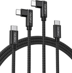 USB C to USB C Cable 2 Pack 90 Degree 60W, Right Angle Type C Fast Charging Cord, 10FT Braided Long Charger Cable for iPhone17/16/15, iPad, Samsung Galaxy, Google Pixel,