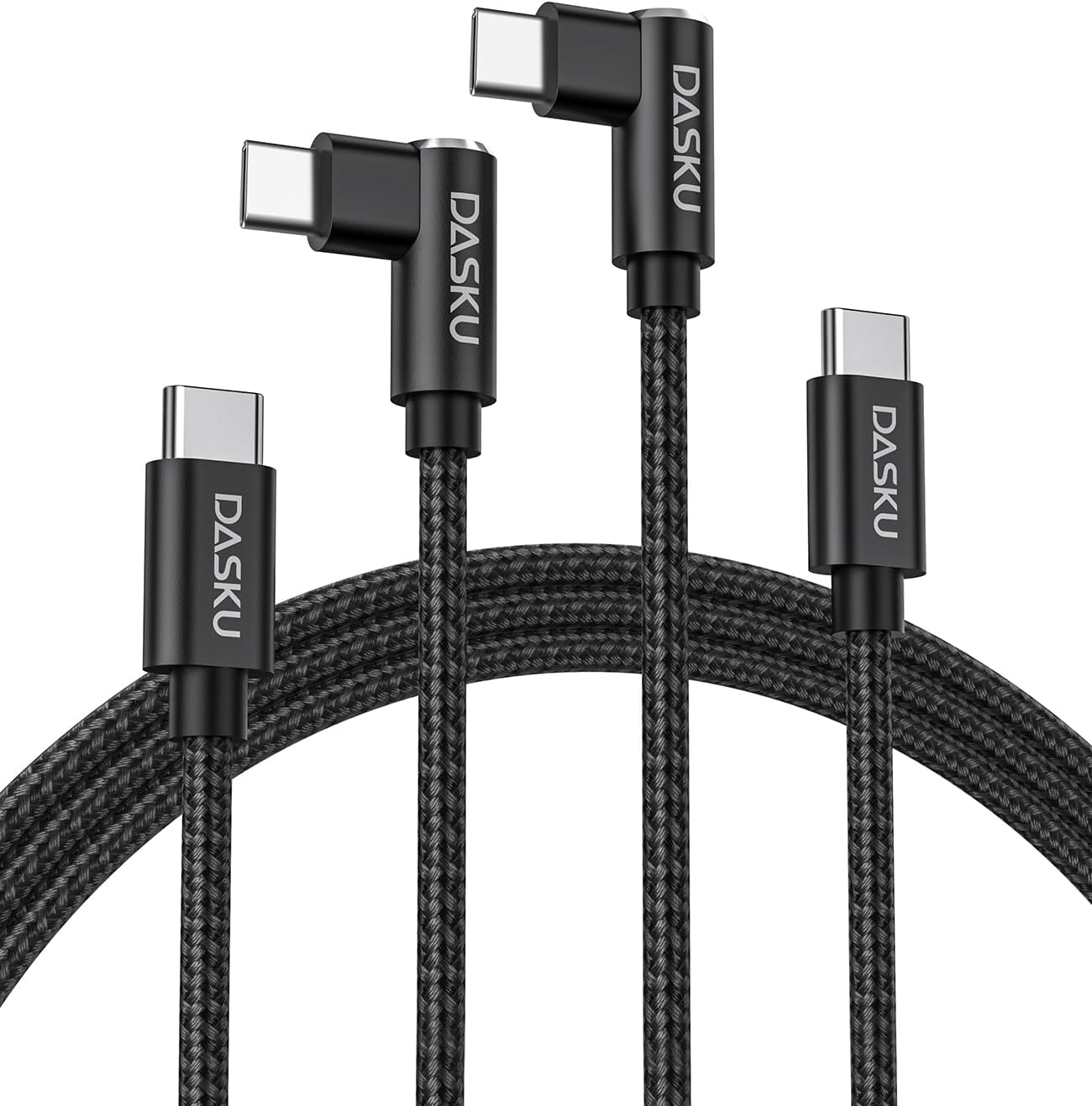 USB C to USB C Cable 2 Pack 90 Degree 60W, Right Angle Type C Fast Charging Cord, 10FT Braided Long Charger Cable for iPhone17/16/15, iPad, Samsung Galaxy, Google Pixel,