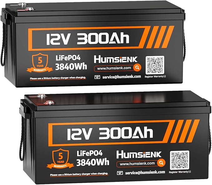 Bluetooth 12V 300Ah Battery LiFePO4 Lithium Built-in 100A BMS, 15000 Deep Cycles Battery 3840Wh with Low-Temp Protection for RV Marine Trolling Motor Home Energy Storage Off-Grid Living, 2 PACK