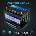 XINGCELL Kim Kirin12.8V 52Ah LiFePO4 Car Battery Group 24/D26 – Lithium Iron Phosphate Deep Cycle Battery with 800CCA High Cranking Power for Start-Stop Cars RV Marine Solar