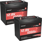 2 Pack 12V 100Ah Mini LiFePO4 Battery, Built-in 100A BMS,1280Wh Deep Cycle Rechargeable Lithium Battery 6000+ Cycles 10-Year Lifespan for RV, Solar, Marine and Home Energy Storage