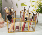 NIUBEE Acrylic Pen Holder 3 Compartments, Gold Pencil Organizer Cup for Countertop Desk Accessory Storage