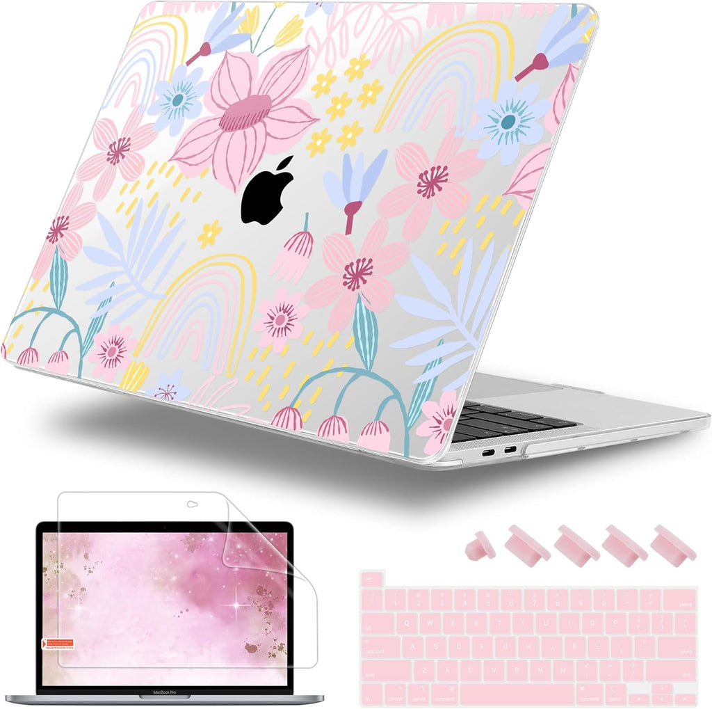 Case for MacBook Pro 13 inch with/Without Touch Bar (2016-2022, M2 A2338 M1 A2289 A2251 A2159 A1989 A1706 A1708), Hard Shell + Keyboard Cover + Dust Plug, Florals