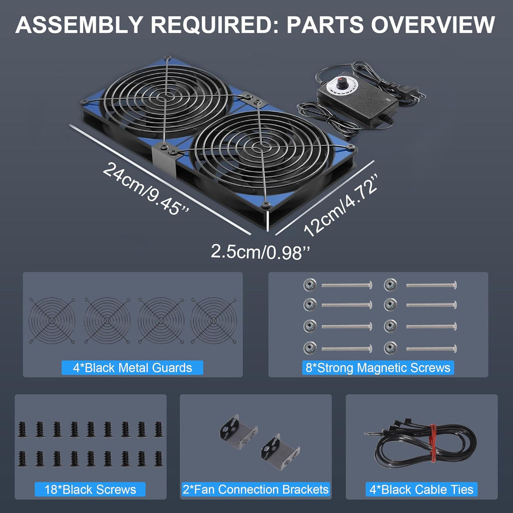 240mm Adjustable Computer PC Vent Fan 3-12V Speed Controller for Chicken Coop Rack Space Window Wall Cabinet Server Mining Rig Exhaust Cooling