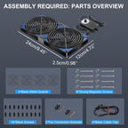 240mm Adjustable Computer PC Vent Fan 3-12V Speed Controller for Chicken Coop Rack Space Window Wall Cabinet Server Mining Rig Exhaust Cooling